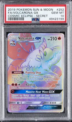 2019 POKEMON SUN & MOON COSMIC ECLIPSE SECRET #252 FULL ART/VOLCARONA GX PSA 10 - Image 1