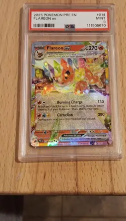 Pokemon Flareon ex 014/131 Sv: Prismatic Evolutions Double Rare Holo PSA 9 2025 - Image 1