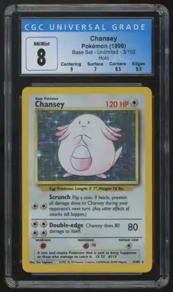 1999 Pokemon Chansey Base Set Unlimited Holo #3 CGC 8 - Image 1