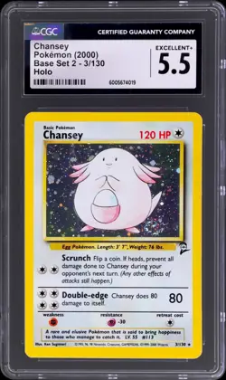 Pokemon Chansey #3 Holo Base Set 2 2000 CGC 5.5 - Image 1