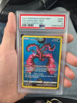 2023 Pokemon Galarian Moltres #284 Crown Zenith Tin Black Star Promo PSA 9 Mint - Image 1