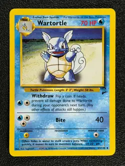 Wartortle 63/130 Base Set 2 Series UNCOMMON Stage 1 POKEMON CARD 1999-2000 - NM - Image 1