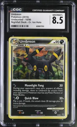 CGC 8.5 Umbreon 2010 Undaunted 10/90 Cracked Ice Holo Pokemon Card - Image 1