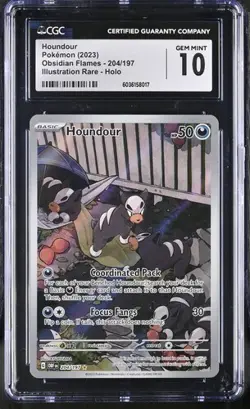 POKEMON CGC 10 GEM MINT HOUNDOUR ILLUSTRATION RARE 204/197 OBSIDIAN FLAMES - Image 1