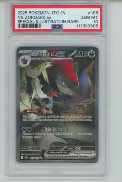 PSA 10 N'S ZOROARK ex 2025 Pokemon JTG EN #185 SPECIAL ILLUSTRATION RARE SP - Image 1