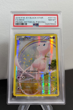 Pokemon 2016 PSA 8 Mew Full Art Mythical Collection Black Star Promo XY110 Card - Image 1