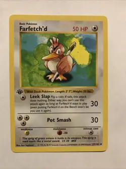 Pokemon TCG Farfetch'd Base Set 27/102 Regular 1st Edition Shadowless Card - Image 1