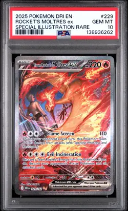 2025 POKEMON DRI EN-DESTINED RIVALS #229 TEAM ROCKET'S MOLTRES EX PSA 10 - Image 1