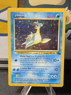 Pokemon TCG Lapras 10/62 Fossil Unlimited Holo Rare Vintage 1999 WOTC - Image 1