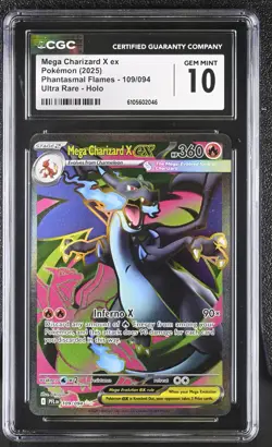 2025 Pokemon Mega Charizard X ex 109/094 Me02: Phantasmal Flames Holo UR CGC 10 - Image 1