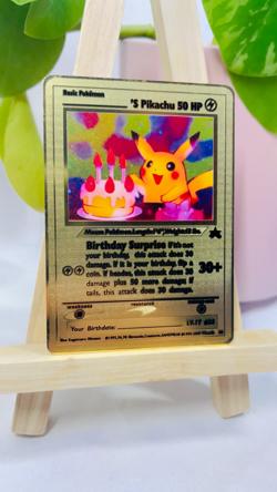 Birthday Pikachu - Collectible Gold Metal Card For Display Only Tracked Postage! - Image 2
