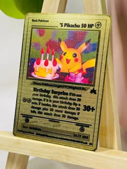 Birthday Pikachu - Collectible Gold Metal Card For Display Only Tracked Postage! - Image 3