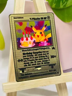 Birthday Pikachu - Collectible Gold Metal Card For Display Only Tracked Postage! - Image 4