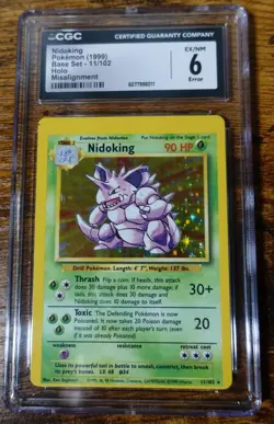 Nidoking 11/102 Misalignment Error CGC 6 Base Set Holo Pokemon Card Graded - Image 1