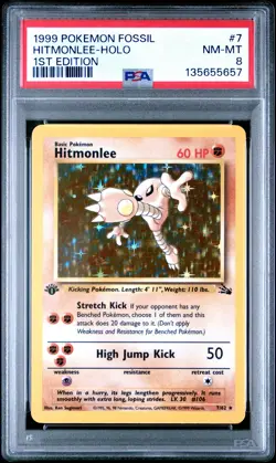 1999 POKEMON FOSSIL 1ST EDITION #7 HITMONLEE-HOLO PSA 8 - Image 1