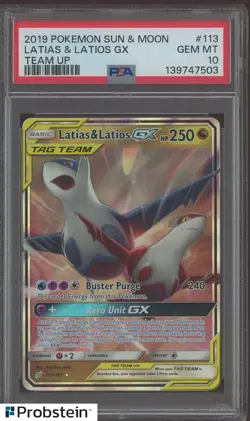 2019 Pokemon Sun & Moon Team Up #113 Latias & Latios GX PSA 10 GEM MINT - Image 1