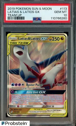 2019 Pokemon Sun & Moon Team Up #113 Latias & Latios GX PSA 10 GEM MINT - Image 1
