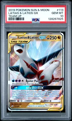 2019 Pokemon Sun & Moon Latias & Latios GX 113/181 Team Up PSA 10 (825 - Image 1