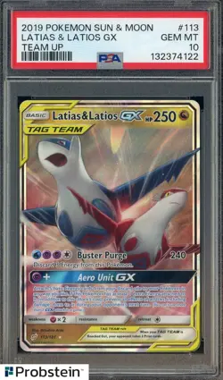 2019 Pokemon Sun & Moon Team Up #113 Latias & Latios GX PSA 10 GEM MINT - Image 1