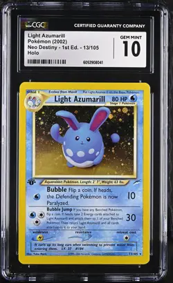 CGC 10 Light Azumarill Neo Destiny 1st Edition 13/105 Holo Pokemon Card - Image 1
