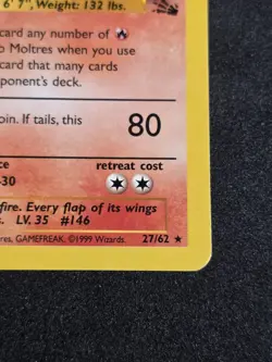 Moltres 27/62 Fossil Set Non Holo Pokemon Card TCG 1999 WOTC LP - Image 5