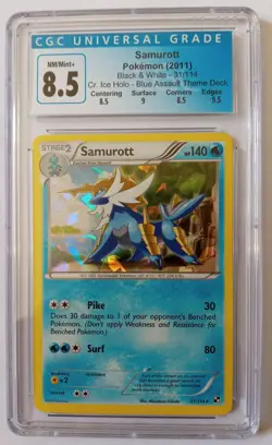 CGC 8.5 Samurott 2011 Black & White 31/114 Cracked Ice Pokemon Card - Image 1