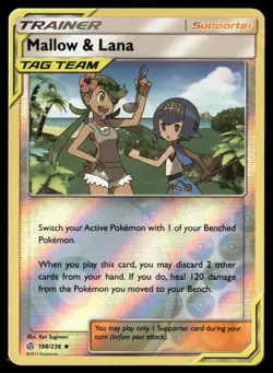 Mallow & Lana 198/236 Reverse Holo Uncommon Cosmic Eclipse Pokemon 2019 - Image 1