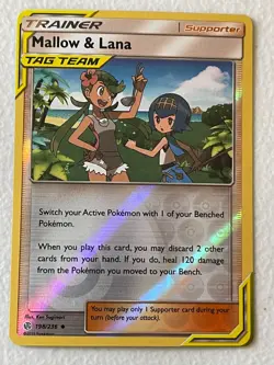 POKEMON MALLOW & LANA #198/236 UNCOMMON REVERSE HOLOFOIL NM CARD COSMIC ECLIPSE - Image 1