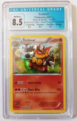 CGC 8.5 Emboar 2011 Black & White 19/114 Cracked Ice Pokemon Card - Image 1