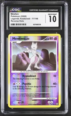 CGC 10 GEM MINT Mewtwo 2008 Legends Awakened 11/146 Reverse Holo Pokemon Card - Image 1