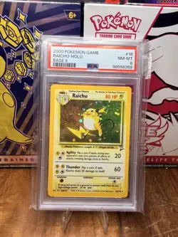 2000 PSA 8 Pokemon Raichu Holo 16/130 Base Set 2 Tail Swirl PSA 8 NM-MT - Image 1