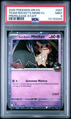 Pokemon Team Rocket's Mimikyu Destined Rivals STAFF Prerelease Promo #087 PSA 9 - Image 1