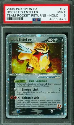2004 Pokemon Ex Team Rocket Returns Set Rocket's Entei Ex 97/109 Holo PSA 9 - Image 1