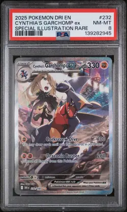 2025 POKEMON DRI EN-DESTINED RIVALS #232 CYNTHIA'S GARCHOMP EX PSA 8 - Image 1