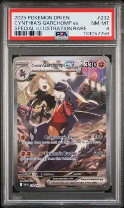 2025 POKEMON DRI EN-DESTINED RIVALS #232 CYNTHIA'S GARCHOMP EX PSA 8 - Image 1