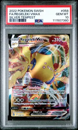 2022 Pokemon Silver Tempest # 058 Full Art Regieleki VMAX PSA 10 Card GEM MINT! - Image 1