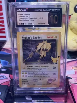 ROCKET’S ZAPDOS Pokemon Card 2021 Celebrations Classic Coll. #15 CGC 10 Pristine - Image 1