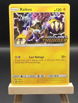 2018 Pokemon Lost Thunder Prerelease Staff Promo Raikou Holo Card #SM150 - Image 1