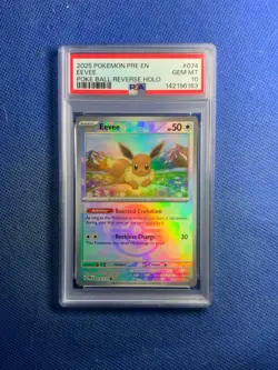 2025 POKEMON PRE EN-PRISMATIC EVOLUTIONS POKE BALL REVERSE HOLO #74 EEVEE PSA 10 - Image 1