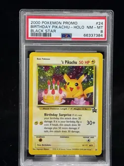Birthday Pikachu Holo #24 Black Star Promo Pokemon PSA 8 🎂🎈 w Swirl 🌀 - Image 2