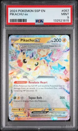 Pikachu EX Surging Sparks #57/191 - PSA 9 - Double Rare - Pokemon TCG 2024 - Image 1