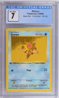 CGC 7 NM Staryu 1st Edition Base Set Shadowless 65/102 Pokemon 1999 Non-Holo - Image 1