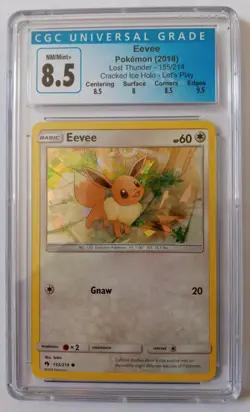 CGC 8.5 Eevee 155/214 Pokemon Cracked Ice Holo Lost Thunder Let's Play - Image 1