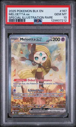 2025 Pokemon BLK EN Black Bolt #167 SIR Special Meloetta ex PSA 10 Gem Mint - Image 1