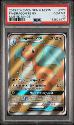 2019 POKEMON SUN & MOON UNIFIED MINDS #229 FULL ART/DRAGONITE GX PSA 10 - Image 1