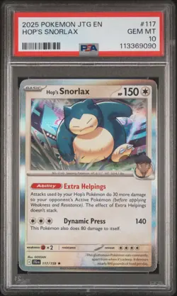 2025 POKEMON JTG EN-JOURNEY TOGETHER #117 HOP'S SNORLAX PSA 10 - Image 1