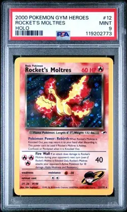 2000 Gym Heroes Rocket's Moltres #12 Holo PSA 9 - Image 1