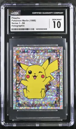 CGC 10 GEM MINT Pikachu S6 Merlin Series 1 Holographic Sticker Pokemon TCG 1998 - Image 1