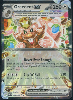 Greedent ex 179/197 Obsidian Flames Double Rare Holo Pokemon Card NM - Image 1
