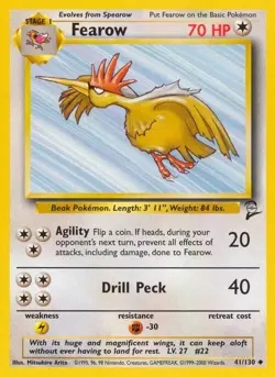 Pokemon TCG Fearow Base Set 2 41/130 Regular Uncommon MP - Image 1
